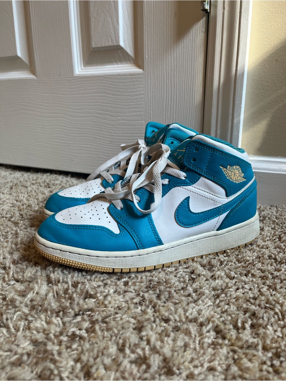 Jordan Kids Teal and White High-Top Sneakers